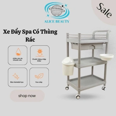 Xe Đẩy Spa 3 Tầng Thùng Rác Bát Nhựa - Thép + Nhựa ABS, Giá Ưu Đãi 470k