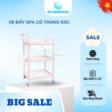 Xe đẩy spa ABS cao cấp kèm thùng rác, kệ spa, chậu - Giá ưu đãi 490.000 VNĐ