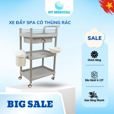 Xe đẩy spa ABS cao cấp kèm thùng rác, kệ spa, chậu - Giá ưu đãi 490.000 VNĐ
