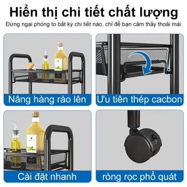 Xe đẩy Spa sắt đa năng, bánh xe 360 độ, kệ 2-4 tầng, mắt lưới - Giá chỉ 179.000₫ 6