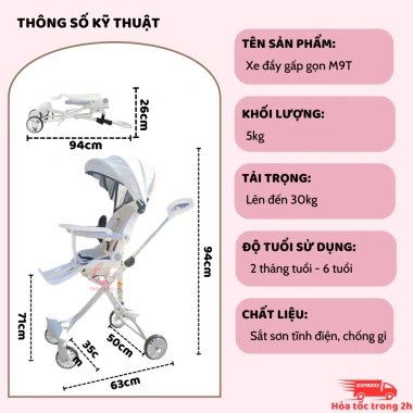 Xe đẩy THIENAN BABY M9/M8 gấp gọn, xoay chiều, 3 chế độ ngã lưng cho bé 2 tháng-6 tuổi - Giá ưu đãi 550k