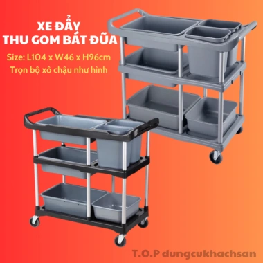 Xe Đẩy Thu Gom Chén Dĩa & Thức Ăn Thừa - Freeship, Giá Giảm 1.22 Triệu, Tiện Lợi, Vệ Sinh An Toàn