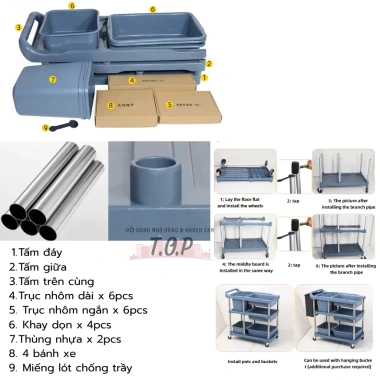 Xe Đẩy Thu Gom Chén Dĩa & Thức Ăn Thừa - Freeship, Giá Giảm 1.22 Triệu, Tiện Lợi, Vệ Sinh An Toàn