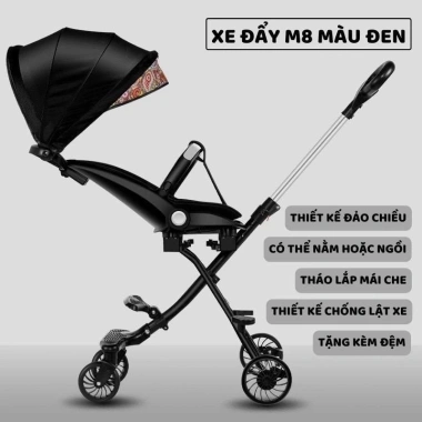 Xe đẩy trẻ em cao cấp M8/M9 đảo chiều, gấp gọn, tặng đệm và mái che - 459.000₫