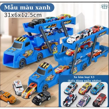 Xe đồ chơi container 3 tầng, kèm xe tải gấp gọn, xe nhỏ - Giá ưu đãi 83.199₫