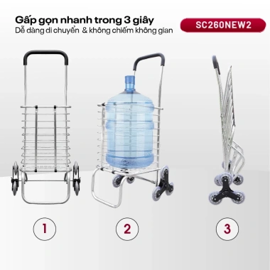 Xe kéo chợ 6 bánh 40kg SC260NEW2 - Gấp gọn, leo cầu thang, giá 526.000đ