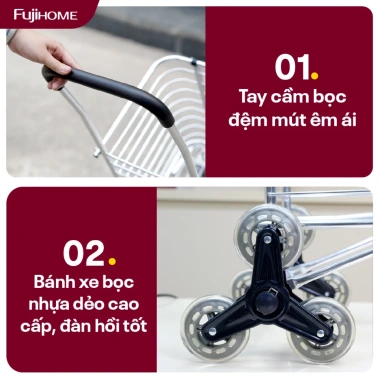 Xe kéo chợ gấp gọn Fujihome 8 bánh cầu thang, xe đẩy 6 bánh quay 360 độ 526.000 VND 7