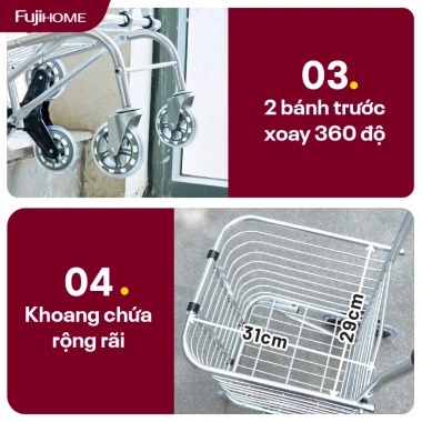 Xe kéo chợ gấp gọn Fujihome 8 bánh cầu thang, xe đẩy 6 bánh quay 360 độ 526.000 VND 8