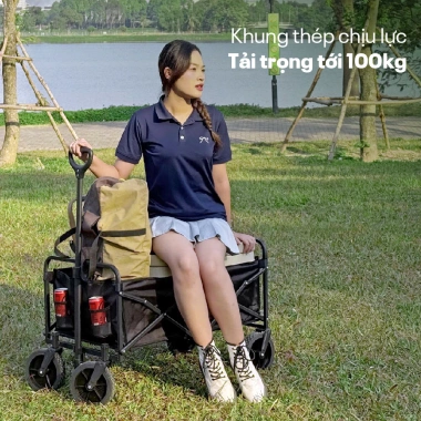 Xe kéo dã ngoại gấp gọn Fujihome chở 100kg, khung thép chịu lực, bánh siêu bền - Dễ dàng cắm trại picnic 4