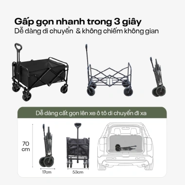 Xe kéo dã ngoại gấp gọn Fujihome chở 100kg, khung thép chịu lực, bánh siêu bền - Dễ dàng cắm trại picnic 8