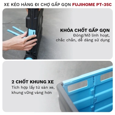 Xe kéo hàng 2 bánh 65L FUJIHOME - Thùng vali gấp gọn chợ&picnic - 486k 5