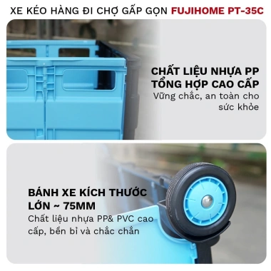 Xe kéo hàng 2 bánh 65L FUJIHOME - Thùng vali gấp gọn chợ&picnic - 486k 7