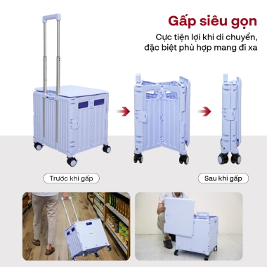 Xe kéo hàng 4 bánh gấp gọn Fujihome - Đa năng 65L, xếp gọn, dùng cho chợ, siêu thị, ô tô - 534.000 VND
