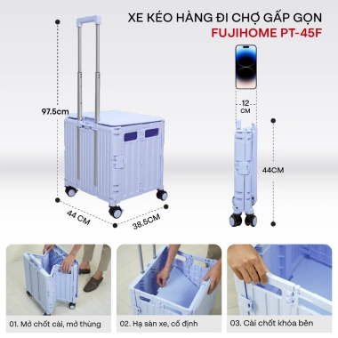Xe kéo hàng 4 bánh gấp gọn Fujihome - Đa năng 65L, xếp gọn, dùng cho chợ, siêu thị, ô tô - 534.000 VND 5 Xe kéo hàng 4 bánh gấp gọn Fujihome - Đa năng 65L, xếp gọn, dùng cho chợ, siêu thị, ô tô - 534.000 VND 5