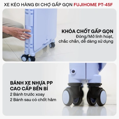 Xe kéo hàng 4 bánh gấp gọn Fujihome - Đa năng 65L, xếp gọn, dùng cho chợ, siêu thị, ô tô - 534.000 VND
