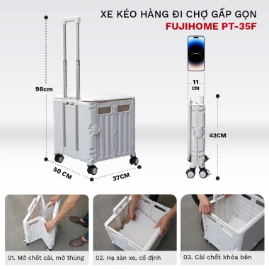 Xe kéo hàng 4 bánh gấp gọn Fujihome - Đa năng 65L, xếp gọn, dùng cho chợ, siêu thị, ô tô - 534.000 VND