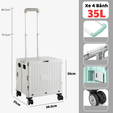 Xe Kéo Hàng Gấp Gọn Siêu Thị Thùng Đựng Bánh Xe, Tay Kéo Điều Chỉnh, Giá 399k