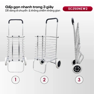 Xe kéo mini gập gọn FUJIHOME SC-250NEW2 khung hợp kim bánh cao su chống trượt, êm ái, giá 447.000 VND