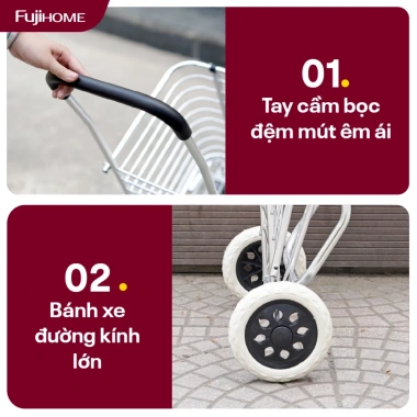 Xe kéo mini gập gọn FUJIHOME SC-250NEW2 khung hợp kim bánh cao su chống trượt, êm ái, giá 447.000 VND