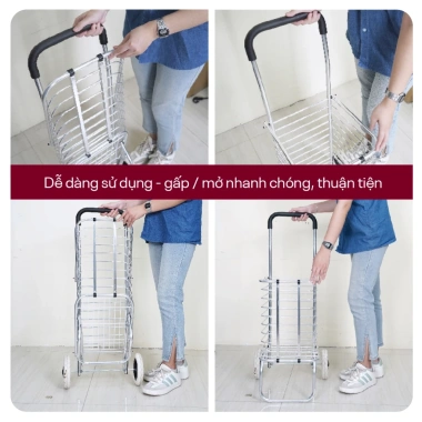 Xe kéo mini gập gọn FUJIHOME SC-250NEW2 khung hợp kim bánh cao su chống trượt, êm ái, giá 447.000 VND