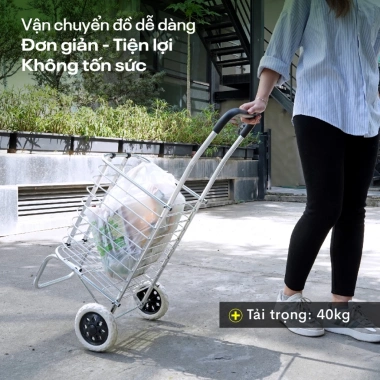 Xe kéo mini gập gọn FUJIHOME SC-250NEW2 khung hợp kim bánh cao su chống trượt, êm ái, giá 447.000 VND