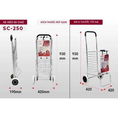 Xe kéo siêu thị gấp gọn 2 bánh ADVINDEQ - Giỏ kéo hàng, bánh xe xếp gọn, bảo hành 12 tháng, giảm giá 447.000₫