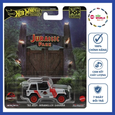 Xe mô hình Hot Wheels Premium Jurassic Park Series 92 Jeep Wrangler Sahara JBL59 bánh cao su Giá 350.000₫