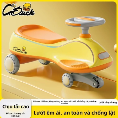 Xe ô tô xoay vịt vàng 1-8 tuổi, chống lật, bánh xe đa năng, im lặng có nhạc 3