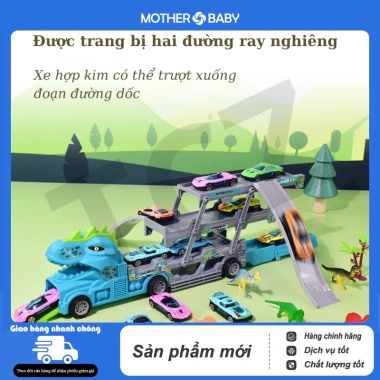 Xe tải khủng long 3 tầng có cầu trượt, gấp gọn, đồ chơi vận chuyển cho bé trai - Giá ưu đãi 83.199₫