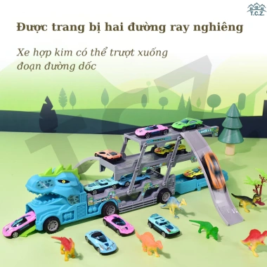 Xe tải khủng long 3 tầng có cầu trượt, gấp gọn, đồ chơi vận chuyển cho bé trai - Giá ưu đãi 83.199₫