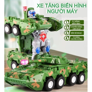 Xe Tăng Biến Hình Robot Tự Động Có Đèn - Đồ Chơi Trẻ Em Chạy Đà, Giảm Giá 2