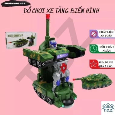 Xe Tăng Biến Hình Robot Tự Động Có Đèn - Đồ Chơi Trẻ Em Chạy Đà, Giảm Giá 7
