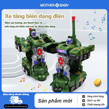 Xe tăng robot biến hình tự động có đèn nhạc, đồ chơi robot hấp dẫn cho bé trai