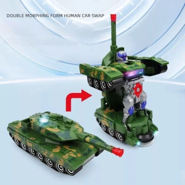 Xe tăng robot biến hình tự động có đèn nhạc, đồ chơi robot hấp dẫn cho bé trai