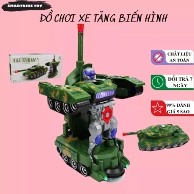 Xe tăng robot biến hình tự động có đèn nhạc, đồ chơi robot hấp dẫn cho bé trai