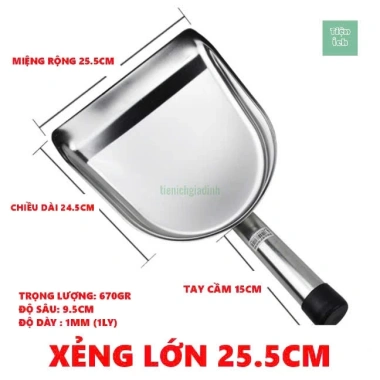 Xẻng Xúc Inox Cầm Tay 20.5-25.5cm Độ Dày 1mm Dùng Nông Sản Thủy Hải Sản Giá 170k