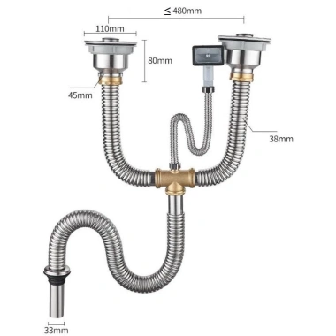 Xi phông chậu rửa bát inox 2 hố - Giá 280.000 VNĐ - Inox không gỉ, bền, chuẩn 6