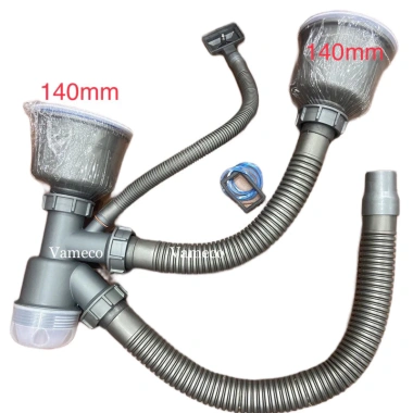 Xi Phông Ống Xả Chậu Rửa Bát 2 Hố Bầu 140mm - Giá Rẻ 199k, 1 Hoặc 2 Xả Tràn