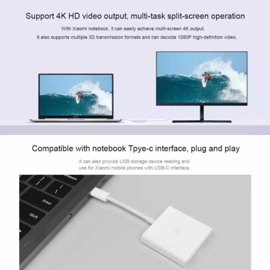 XIAOMI Bộ chuyển đổi Type‑C sang HDMI 4K + USB 3.0 & Sạc nhanh, Tương thích mọi thiết bị – Giá chỉ 399.000₫