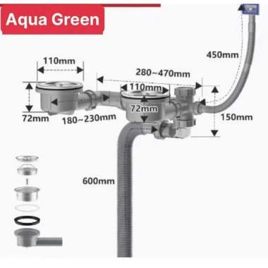 Xiphong Thoát Nước Inox 2 Ngăn cho Chậu Rửa Bát Tiết kiệm không gian, ngăn mùi 3