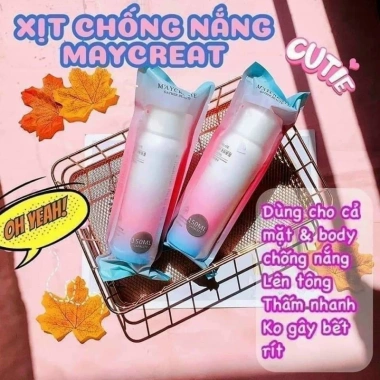 Xịt Chống Nắng MAYCREATE 150ml - Trắng Da, Nâng Tone, Chống Thấm Nước, Chính Hãng, Giá 39.000₫