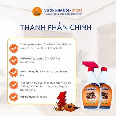Xịt Diệt Mối Mọt Thái Lan 500ml Bảo Vệ Đồ Gỗ, Tủ Bếp, Sàn Gỗ An Toàn, Hiệu Quả