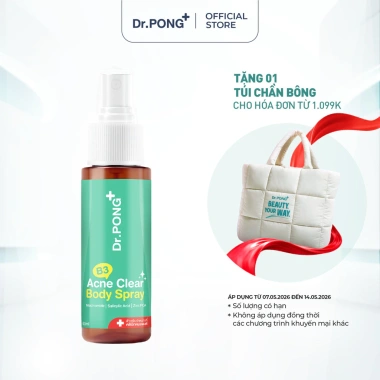 Xịt dưỡng giảm mụn cơ thể Dr.PONG B3 Acne Clear 60ml - Giảm giá, sạch, không bít tắc