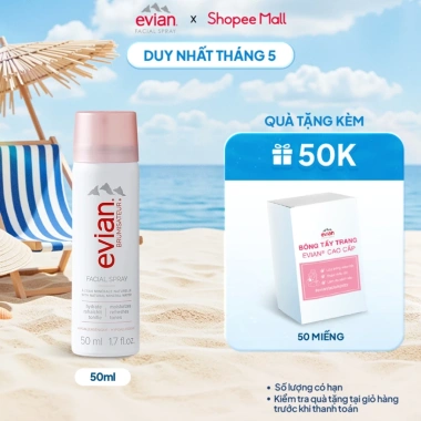 Xịt khoáng evian® Facial Spray 50ml - Dưỡng ẩm sâu, làm mát da, chỉ 135.000₫