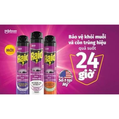 Xịt Muỗi Raid 700ml Hương Chanh Không Mùi và Lavender - Bộ 600ml+100ml Giá Không Đổi, Giá 70.000 VNĐ Chính Hãng