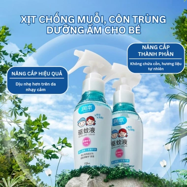 Xịt muỗi RUNBEN cho bé - bình xịt trực tiếp lên da, không cồn, dưỡng ẩm, an toàn chống muỗi và côn trùng, giá 159.000đ