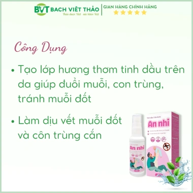 Xịt Muỗi Thảo Dược An Nhi 50ml - Phòng Chống Muỗi, Côn Trùng, Dịu Vết Đốt, An Toàn Cho Bé 4 Xịt Muỗi Thảo Dược An Nhi 50ml - Phòng Chống Muỗi, Côn Trùng, Dịu Vết Đốt, An Toàn Cho Bé 4