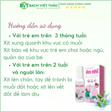 Xịt Muỗi Thảo Dược An Nhi 50ml - Phòng Chống Muỗi, Côn Trùng, Dịu Vết Đốt, An Toàn Cho Bé