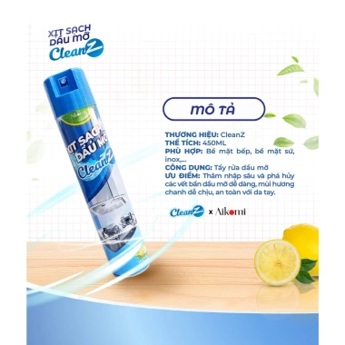 Xịt tẩy dầu mỡ CleanZ 450ml – Đánh bay vết bẩn cứng đầu trên tường bếp, lưới máy hút mùi, giá 86.900₫ 2