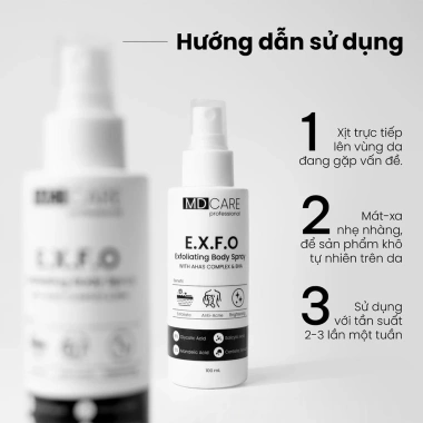 Xịt tẩy tế bào chết toàn thân MD CARE 100ml - Da mềm mịn, giảm mụn, giá ưu đãi 299.000 VND 4 Xịt tẩy tế bào chết toàn thân MD CARE 100ml - Da mềm mịn, giảm mụn, giá ưu đãi 299.000 VND 4